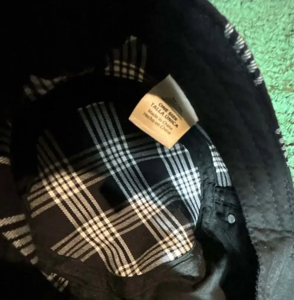 Justice Black and White Plaid Cadet Cap with Daisy Flower Detail